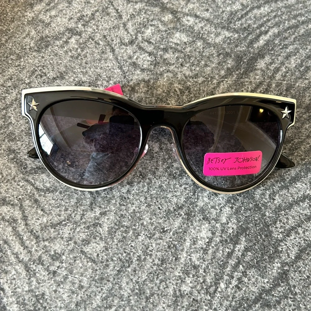New Betsey Johnson Sunglasses Black With Silver Rimmed Glasses Star Pink Heart